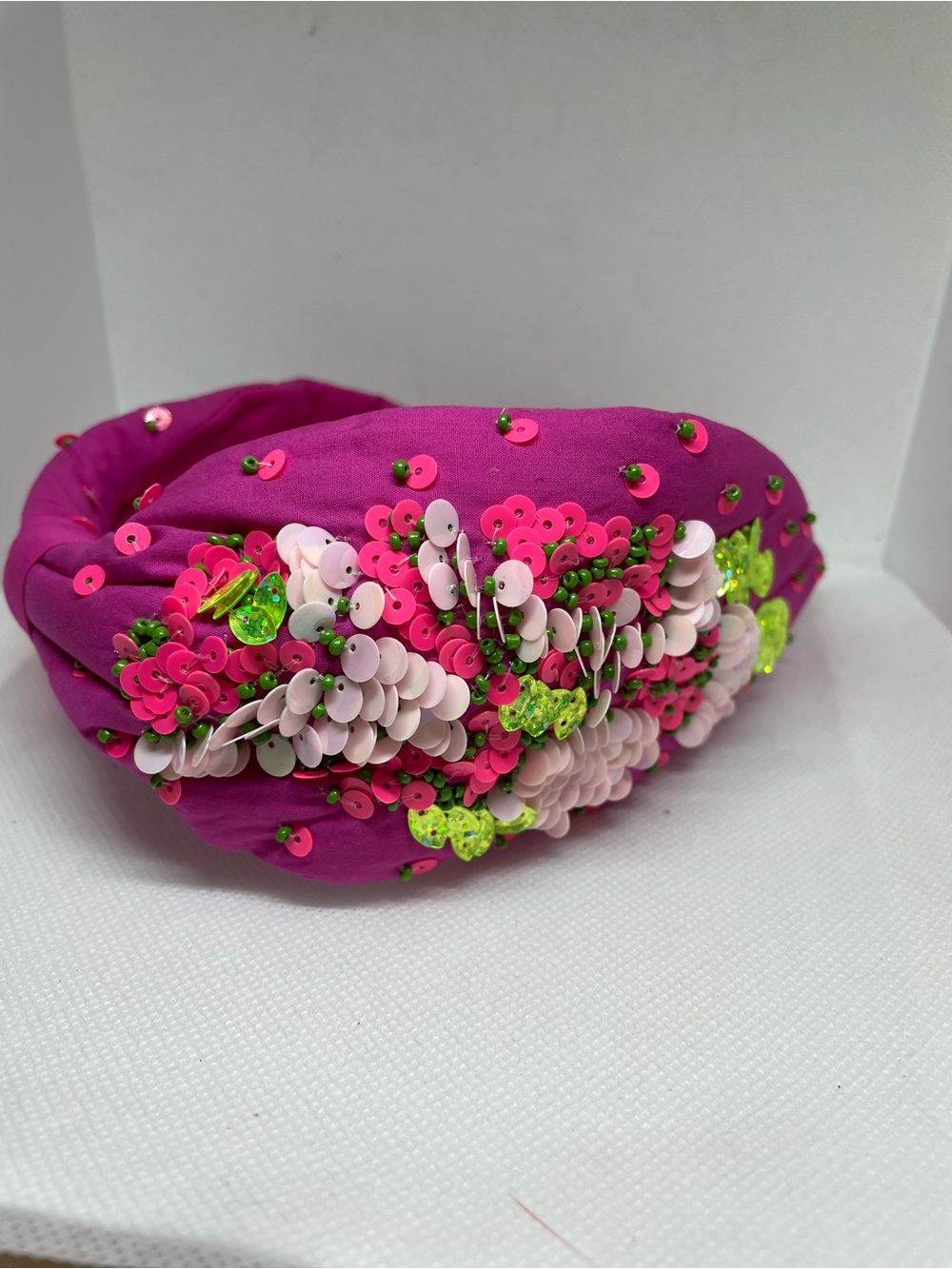 Embellished Fuchsia Sequin Knotted Headband